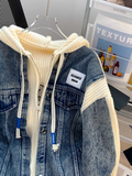 patchwork hooded zip-up cardigan jacket HZ1024