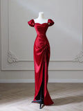 Satin Burgundy Long Prom Dress, Mermaid Burgundy Long Formal Dress HZ1024
