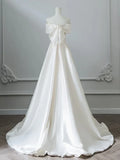 Off Shoulder Satin Light Champagne Long Prom Dress, Light Champagne Evening Dress HZ1024