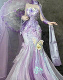 Purple Strapless Mermaid Tulle Applique Long Prom Dresses Sweet 16 Evening Gowns HZ1024