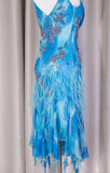 Blue Spaghetti Straps Sheath Chiffon Beaded Short Prom Dresses HZ1024