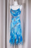 Blue Spaghetti Straps Sheath Chiffon Beaded Short Prom Dresses HZ1024