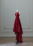 Red Round Neck A-Line Tulle Hi-Lo Prom Dresses Formal Evening Gowns HZ1024
