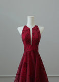 Red Round Neck A-Line Tulle Hi-Lo Prom Dresses Formal Evening Gowns HZ1024