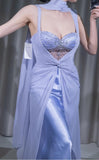 Purple Sweetheart Neck Sheath Satin Chiffon Long Prom Dresses Formal Evening Gowns HZ1024