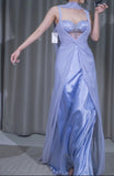 Purple Sweetheart Neck Sheath Satin Chiffon Long Prom Dresses Formal Evening Gowns HZ1024