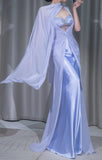 Purple Sweetheart Neck Sheath Satin Chiffon Long Prom Dresses Formal Evening Gowns HZ1024