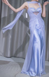 Purple Sweetheart Neck Sheath Satin Chiffon Long Prom Dresses Formal Evening Gowns HZ1024
