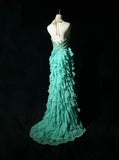 Mint Green Sweetheart Mermaid Chiffon Long Prom Dresses Backless Formal Evening Gowns HZ1024