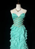 Mint Green Sweetheart Mermaid Chiffon Long Prom Dresses Backless Formal Evening Gowns HZ1024