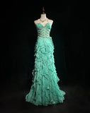 Mint Green Sweetheart Mermaid Chiffon Long Prom Dresses Backless Formal Evening Gowns HZ1024