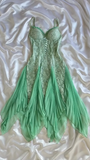 Green Spaghetti Straps A-Line Lace Chiffon Short Prom Dresses HZ1024