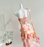 Pink One Shoulder Chiffon Hi-Lo Party Dress HZ1024