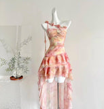 Pink One Shoulder Chiffon Hi-Lo Party Dress HZ1024