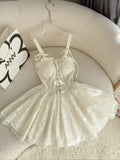 Off-white Spaghetti Straps A-Line Lace Short Prom Dresses Homecoming Dresses HZ1024