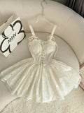 Off-white Spaghetti Straps A-Line Lace Short Prom Dresses Homecoming Dresses HZ1024