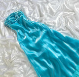 Blue Satin Strapless A-Line Prom Dresses Birthday Evening Dresses HZ1024