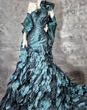 Teal One Shoulder Mermaid Taffeta Long Prom Dresses Formal Evening Dresses HZ1024