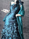 Teal One Shoulder Mermaid Taffeta Long Prom Dresses Formal Evening Dresses HZ1024