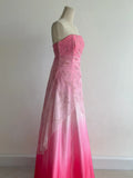 Gradient Pink Strapless A-Line Satin Prom Dresses Vintage Beaded Evening Gowns HZ1024