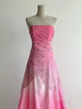 Gradient Pink Strapless A-Line Satin Prom Dresses Vintage Beaded Evening Gowns HZ1024