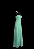 Green Spaghetti Straps Satin Beading Empire Prom Dresses Vintage Formal Evening Gowns HZ1024