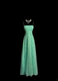 Green Spaghetti Straps Satin Beading Empire Prom Dresses Vintage Formal Evening Gowns HZ1024