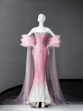 Pink Strapless Mermaid Sequin Long Prom Dresses Formal Evening Gowns HZ1024