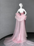 Pink Strapless Mermaid Sequin Long Prom Dresses Formal Evening Gowns HZ1024
