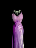 Purple V-neck Mermaid Satin Backless Prom Dresses Formal Evening Gowns HZ1024