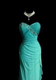 Blue Glitter Chiffon Sweetheart Sheath Prom Dresses Formal Evening Gowns with Ruffles HZ1024