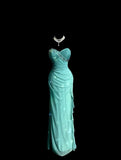 Blue Glitter Chiffon Sweetheart Sheath Prom Dresses Formal Evening Gowns with Ruffles HZ1024