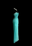 Blue Glitter Chiffon Sweetheart Sheath Prom Dresses Formal Evening Gowns with Ruffles HZ1024