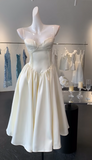 Cream Spaghetti Straps A-Line Satin Short Prom Dresses Birthday Evening Gowns HZ1024