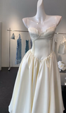 Cream Spaghetti Straps A-Line Satin Short Prom Dresses Birthday Evening Gowns HZ1024