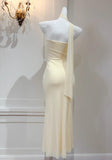 Butter Yellow Asymmetric Neck Chiffon Bodycon Party Dress Short Prom Dresses HZ1024