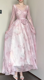 Pink V-neck A-Line Chiffon Party Dresses HZ1024