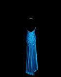 Blue V-neck Mermaid Beaded Satin Long Prom Dresses Backless Evening Gowns HZ1024