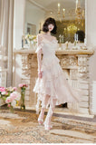 Light Apricot Spaghetti Straps Chiffon Polka Dots Ruffles A-line Party Dress HZ1024