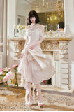 Light Apricot Spaghetti Straps Chiffon Polka Dots Ruffles A-line Party Dress HZ1024