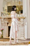 Light Apricot Spaghetti Straps Chiffon Polka Dots Ruffles A-line Party Dress HZ1024