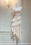 Light Apricot Spaghetti Straps Chiffon Polka Dots Ruffles A-line Party Dress HZ1024