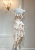 Light Apricot Spaghetti Straps Chiffon Polka Dots Ruffles A-line Party Dress HZ1024
