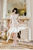 Light Apricot Spaghetti Straps Chiffon Polka Dots Ruffles A-line Party Dress HZ1024