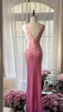 Gradient Pink Mermaid V Neck Chiffon Beading Long Prom Dresses Vintage Formal Evening Gowns HZ1024