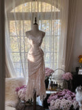 Tender Pink Spaghetti Straps Mermaid Lace Chiffon Prom Dresses Birthday Party Dresses HZ1024