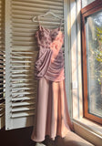 Spaghetti Straps Pink Satin Mermaid Appliques Prom Dresses Simple Evening Gowns HZ1024