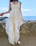 White Square Neck A-Line Printed Chiffon Prom Dresses Sweet Birthday Party Dress HZ1024