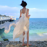 White Square Neck A-Line Printed Chiffon Prom Dresses Sweet Birthday Party Dress HZ1024