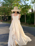 White Square Neck A-Line Printed Chiffon Prom Dresses Sweet Birthday Party Dress HZ1024